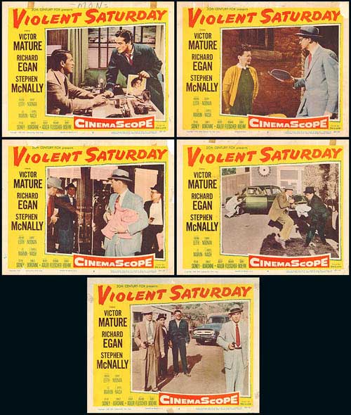 Close-up of Violent Saturday collectible cards displaying detailed artwork