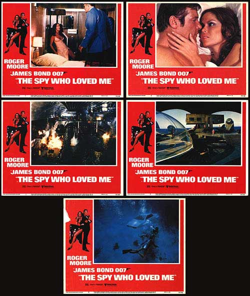 Close-up of vintage Spy Who Loved Me lobby card showcasing 007 in action