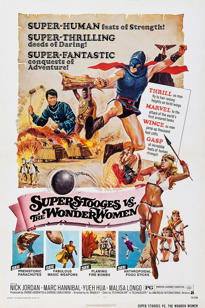 Epic canvas art of Super Stooges vs. Wonder Women, ideal for living room decor.
