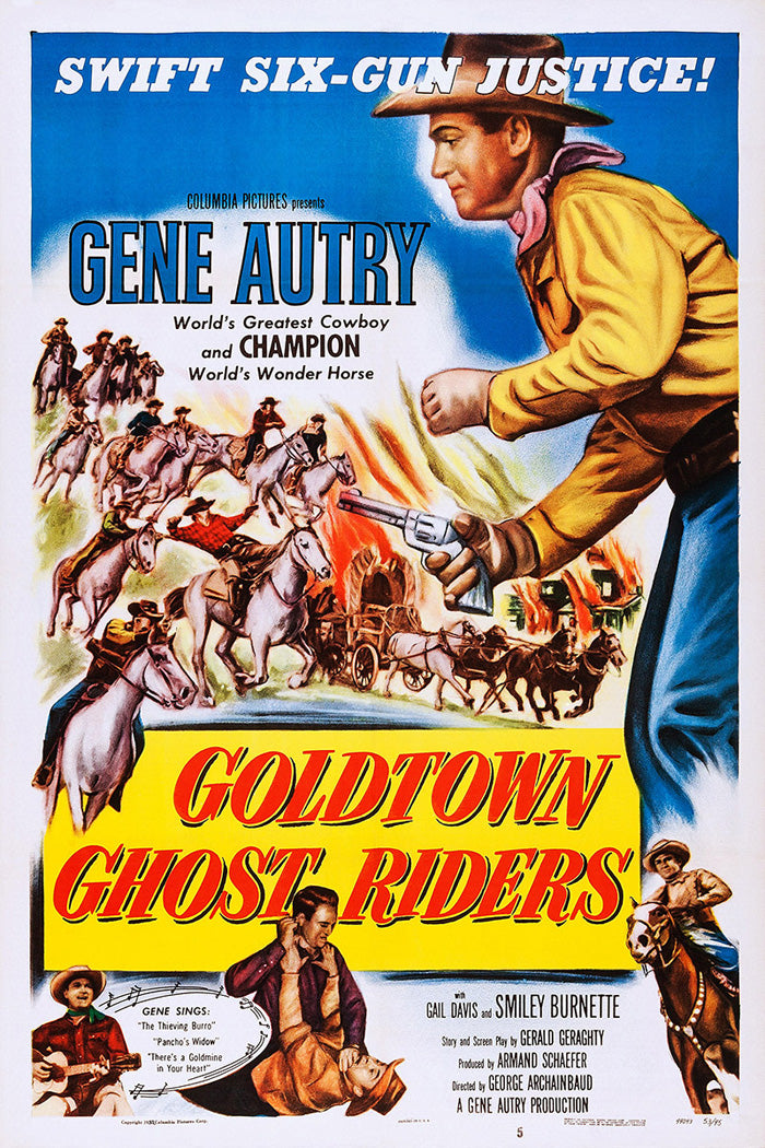 Goldtown Ghost Riders Giclee art print displayed in a modern living room setting.