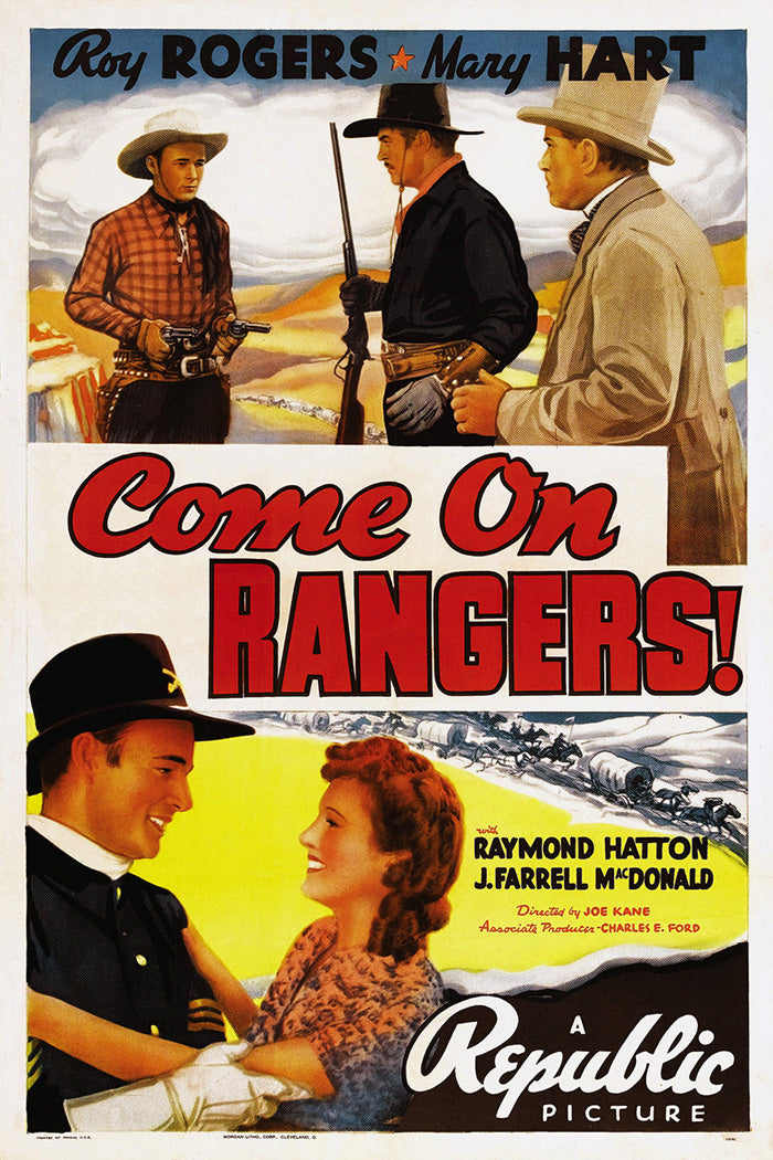 Close-up of 'Come On, Rangers' art print on a living room wall, showcasing vibrant colors and detailed giclee print quality