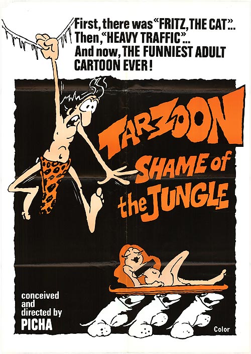 Cover art of Tarzoon: Shame of the Jungle showcasing vibrant jungle scenes and characters.