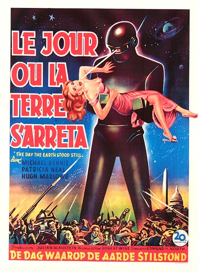 A vintage poster of 'Day the Earth Stood Still,' highlighting its status as a classic sci-fi film from the 1950s.