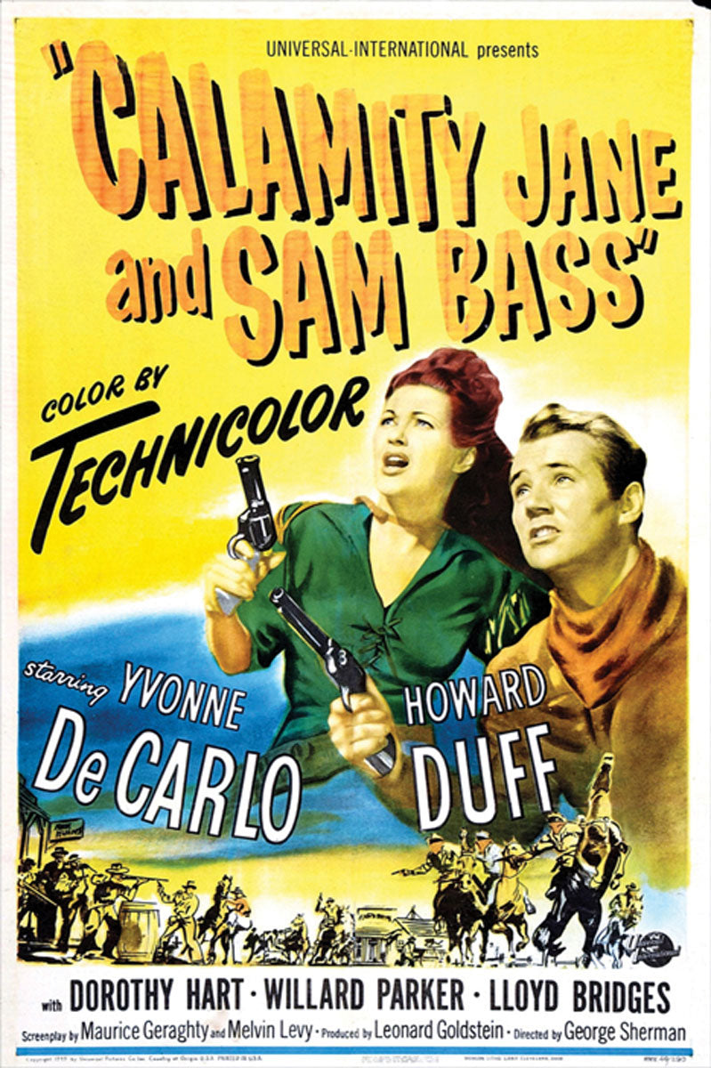 Calamity Jane and Sam Bass giclee print hanging in a modern living room.