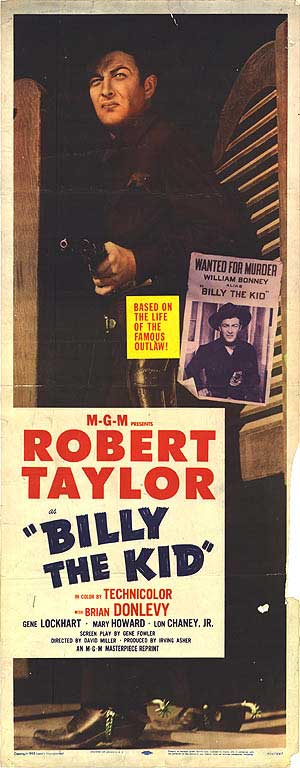 Billy the Kid 1955 movie poster showcasing Robert Taylor in action.