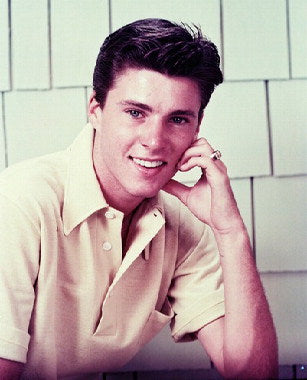 Close-up of a Ricky Nelson vinyl record with vintage label design