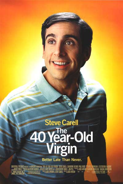 The 40 Year Old Virgin DVD cover featuring Steve Carell in a comedic pose.