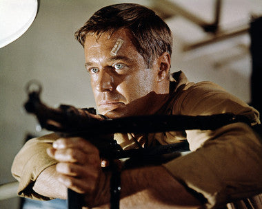 Front cover of Operation Crossbow DVD featuring George Peppard in uniform during a WWII spy mission