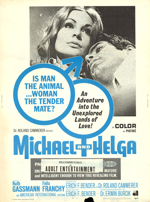 Front view of the Michael and Helga vintage movie poster showcasing its vibrant colors.