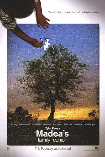 Cover of Madea's Family Reunion DVD showcasing Madea and family in a comedic scene.