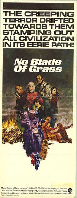 Cover of No Blade of Grass dystopian fiction novel showing a bleak post-apocalyptic landscape