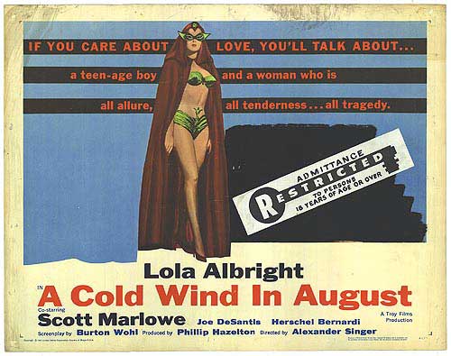 Vintage poster of Cold Wind In August, a classic 1960s romance movie