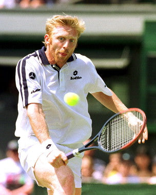 Boris Becker signed tennis racket, showcasing his signature and design.
