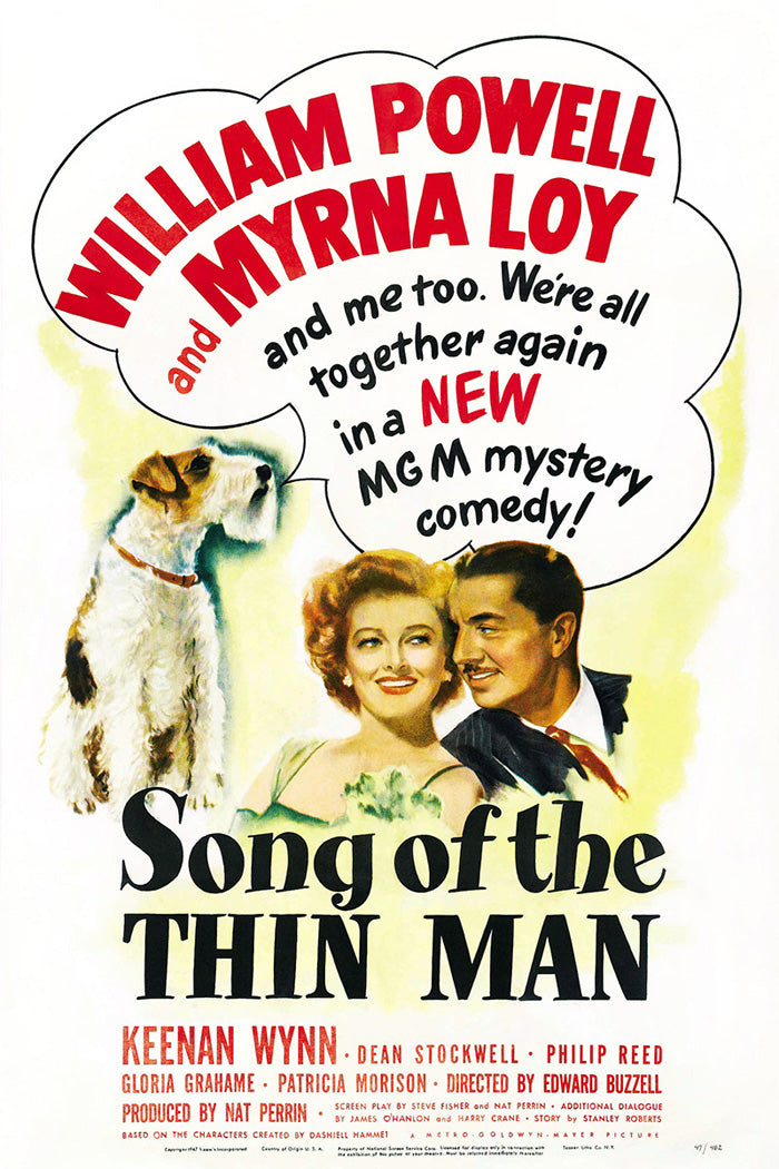 Framed Song of the Thin Man giclee print displayed above a vintage bookshelf – classic film art accent