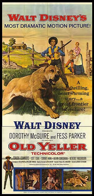 Old Yeller vintage movie poster displayed in a living room, ideal for classic film enthusiasts.