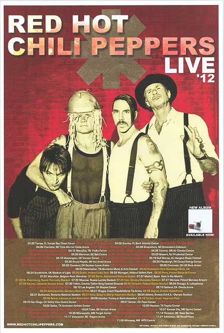 Red Hot Chili Peppers concert shirt featuring vibrant designs and colors.