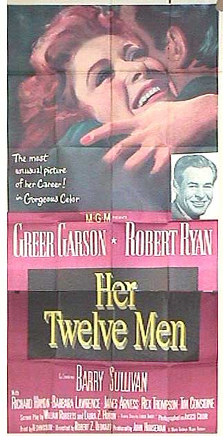 Her Twelve Men vintage movie poster displayed in a stylish living room.