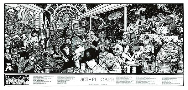 Interior view of Galactic Dine, showcasing the sci-fi theme and dining setup.
