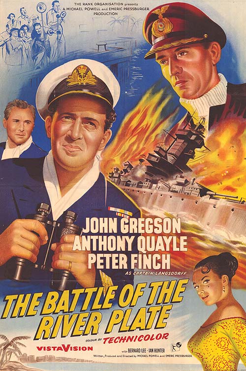 Illustration of ships during the Battle of the River Plate, highlighting WWII naval battles