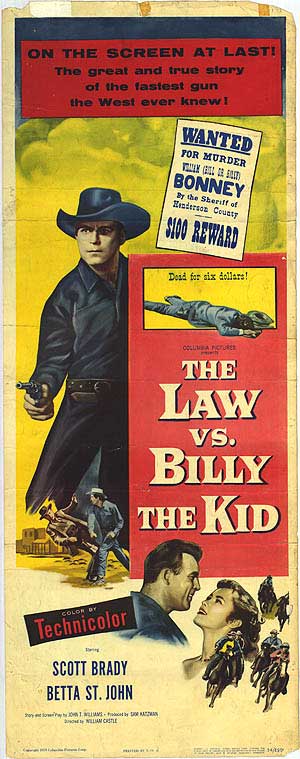 Close-up of vintage Law vs. Billy The Kid Western art print showing paper wear