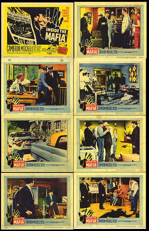 Close-up of mafia game cards with illustrated gangster personas from the Inside the Mafia set.