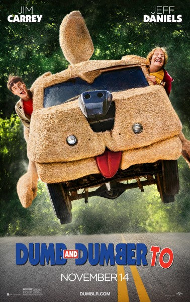 Jim Carrey and Jeff Daniels in Dumb and Dumber To sharing a funny moment