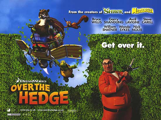 Over the Hedge canvas art displayed in a modern living room setting.