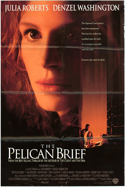 Cover of The Pelican Brief featuring dramatic artwork and bold title.