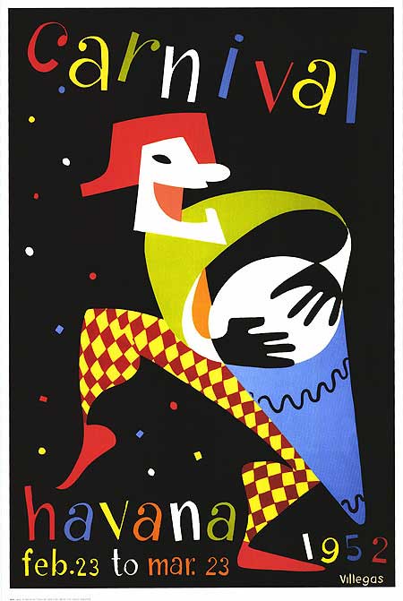 Framed Cuban carnival poster showcasing Havana 1952 street parade with dancers and musicians