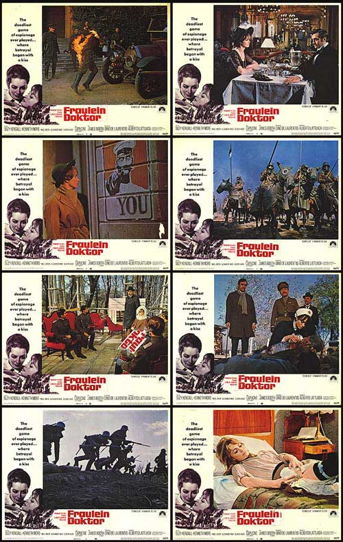 Close-up of vintage Fraulein Doktor lobby card set for collectors