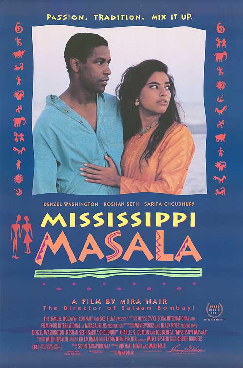 Mississippi Masala vintage movie poster featuring vibrant colors and iconic imagery.
