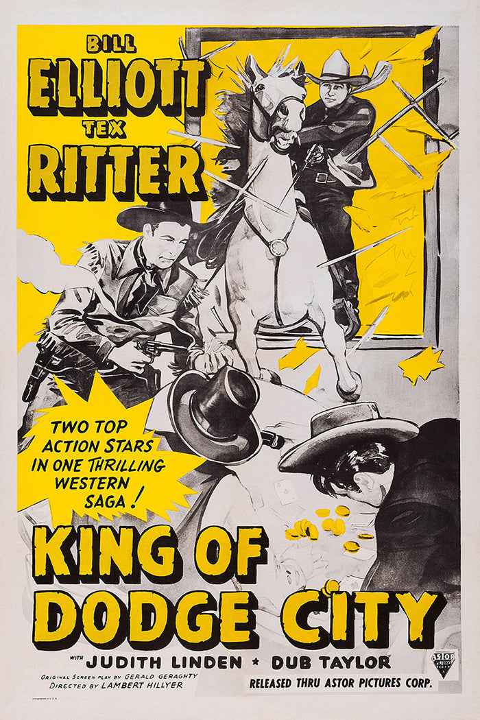 Close-up of vintage movie poster showcasing Dodge City, ideal for western art collectors.