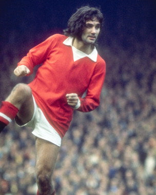Close-up of George Best signed jersey hanging on display