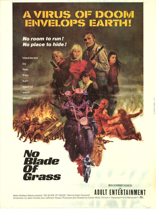 Close-up of No Blade of Grass vintage cult movie poster with dystopian imagery