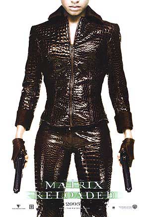 Close-up of Niobe character figure from Matrix Reloaded with detailed costume and accessories