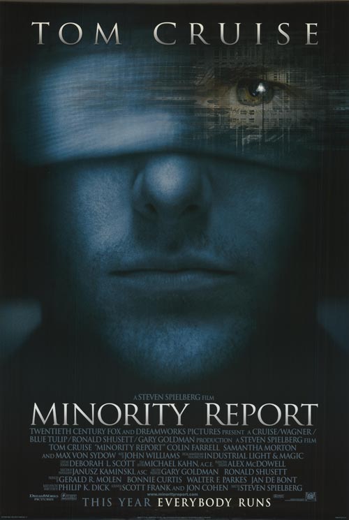 Tom Cruise in Minority Report with futuristic city background