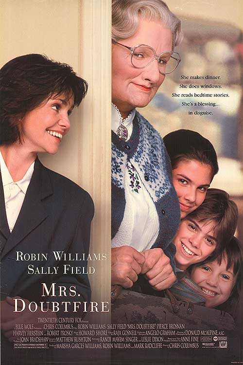 Front view of Mrs. Doubtfire collectible figurine with fine details.