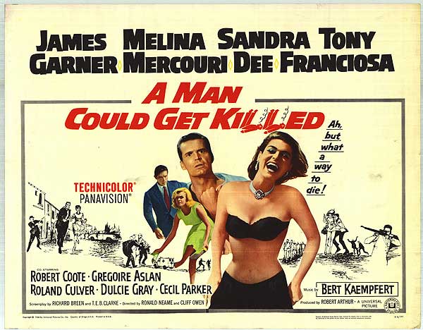 Man Could Get Killed vintage movie poster with creases, ideal for home decoration.