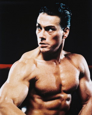 Jean-Claude Van Damme action figure on display, showcasing detailed craftsmanship