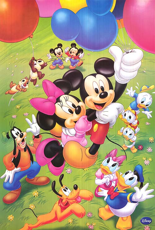 Colorful Disney balloons featuring popular characters for birthday parties