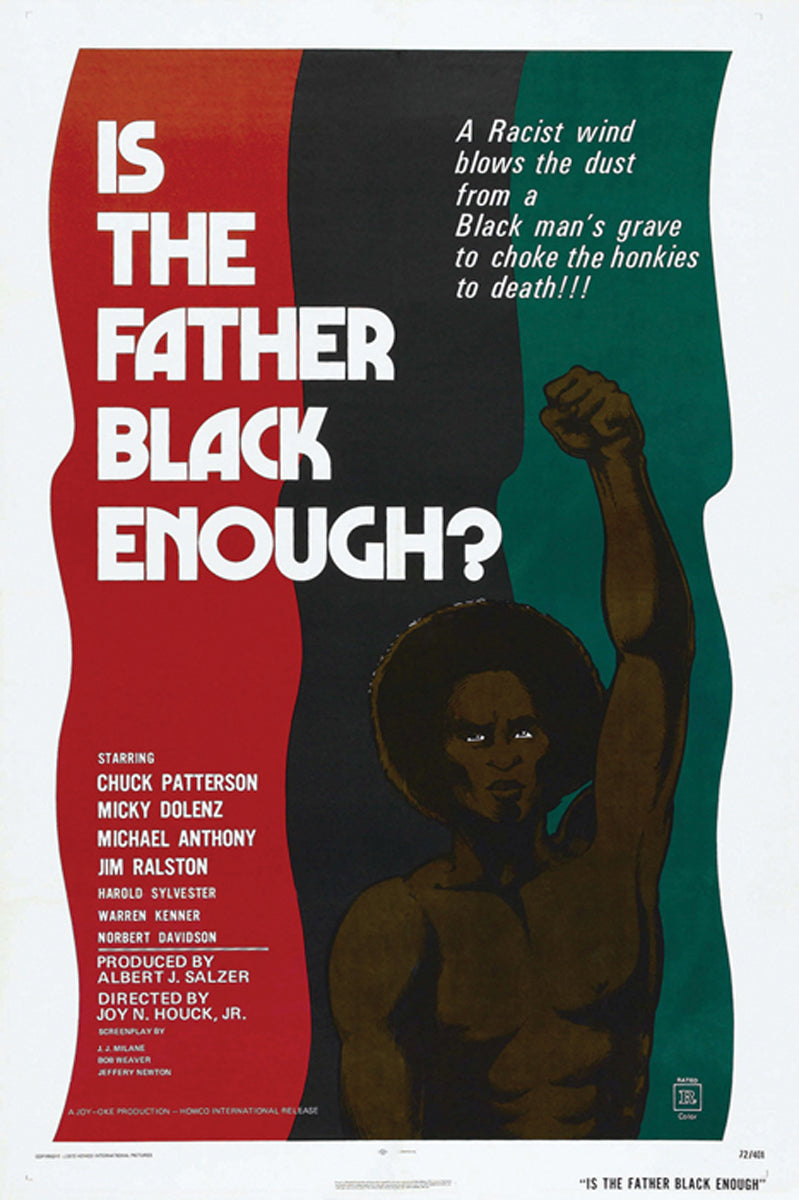 A close-up of the Bold Black Fatherhood Art Print hanging in a modern living room, showcasing its vibrant colors and intricate details.