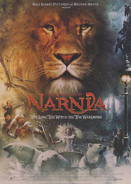 Chronicles of Narnia book cover showcasing the iconic lion and winter scenery.