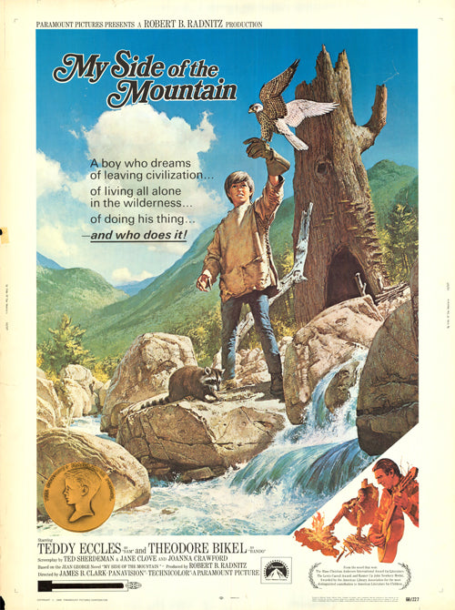 Cover of My Side of the Mountain featuring a young boy in a forest setting, representing adventure and nature survival.