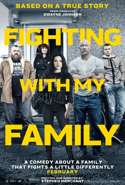 Fighting with My Family Blu-ray cover featuring Florence Pugh and Dwayne Johnson
