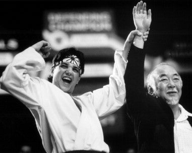 Ralph Macchio performing karate in Karate Kid 3 scene