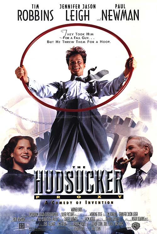 Hudsucker Proxy collectible poster showcasing vibrant colors and iconic scenes.