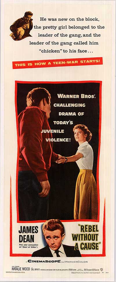 Vintage Rebel Without a Cause poster showcasing James Dean's iconic role from the 1955 film.