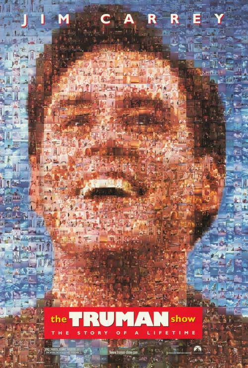 Jim Carrey as Truman in The Truman Show, highlighting the drama and humor of the film