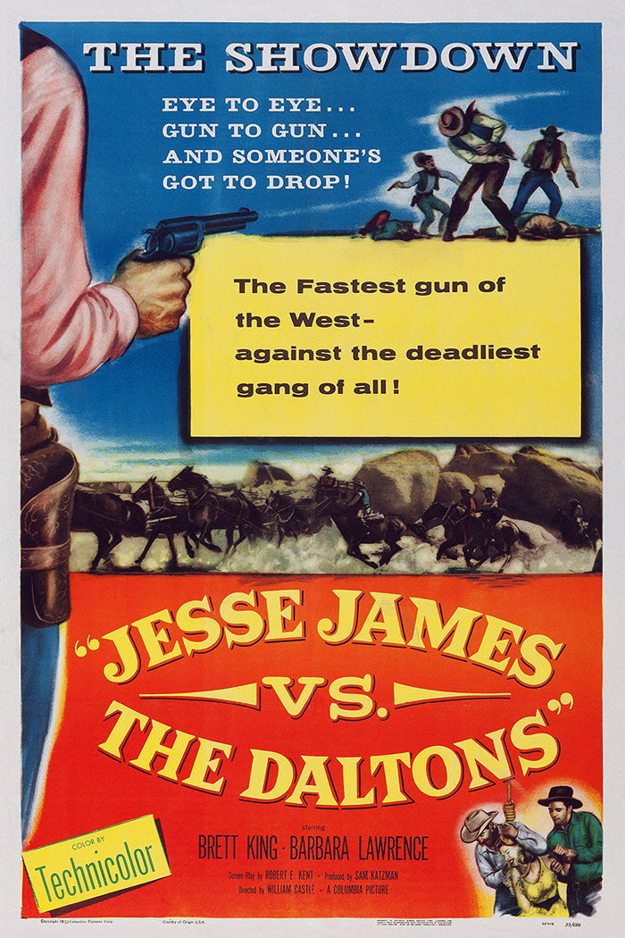 A detailed view of Jesse James Vs. The Daltons giclee print showcasing the vibrant colors and intricate details.