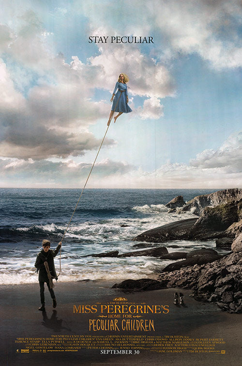 Close-up of the Miss Peregrine's Home for Peculiar Children hardcover with intriguing cover art